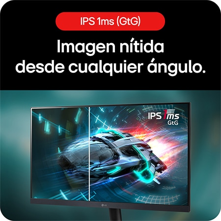 Monitor Gaming LG UltraGear 24GS60F, que ofrece una imagen nítida desde cualquier ángulo gracias al panel IPS y el tiempo de respuesta de 1 ms (GtG).