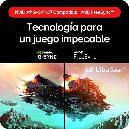 Monitor Gaming LG UltraGear 24GS60F, que ofrece tecnología para juegos impecables gracias a la compatibilidad con NVIDIA® G-SYNC® y AMD FreeSync™.