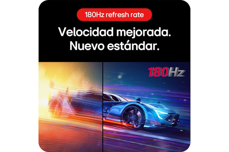 Monitor Gaming LG UltraGear 27GS60F, que demuestra la velocidad mejorada con una frecuencia de actualización de 180 Hz como nuevo estándar.