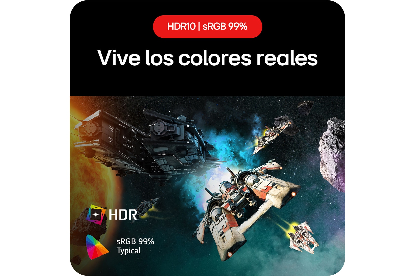 Monitor Gaming LG UltraGear 27GS60F, que permite experimentar colores reales gracias al soporte HDR10 y la cobertura sRGB del 99%.