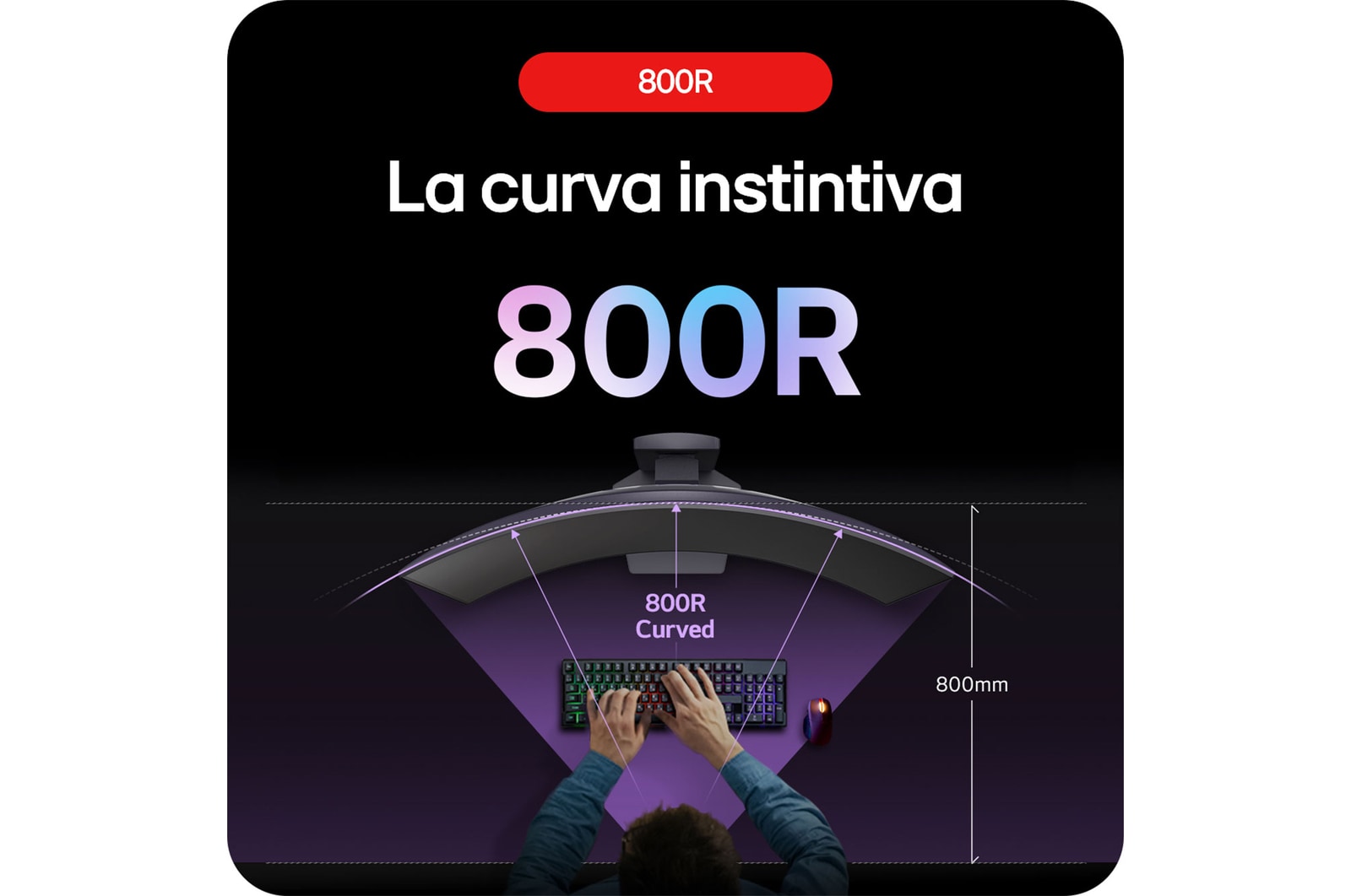 Monitor Gaming LG UltraGear 34GS95QE demostrando su inmersiva curvatura 800R, que abarca intuitivamente el campo de visión periférico del jugador.