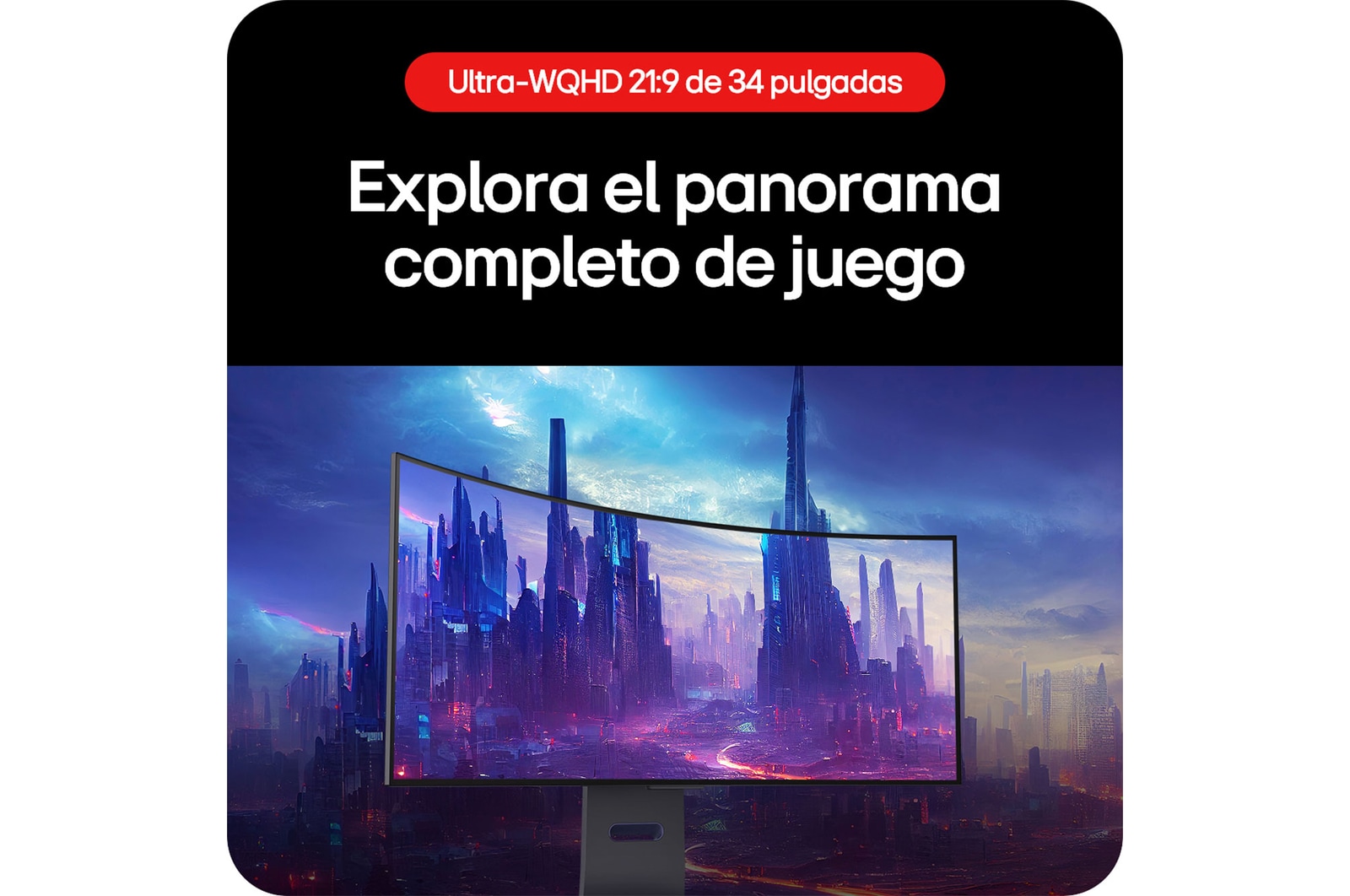 Monitor Gaming LG UltraGear 34GS95QE que permite explorar el panorama gaming gracias a la relación de aspecto 21:9 Ultra-WQHD.