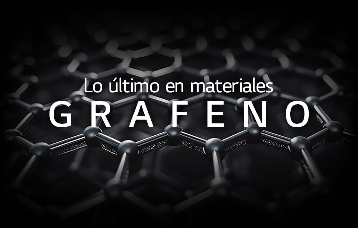 Hay una imagen que muestra un patrón hexagonal. Delante de la imagen está escrita la frase “Lo último en materiales GRAFENO”.