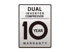 El logo de la garantía de 10 años para el Dual Inverter.