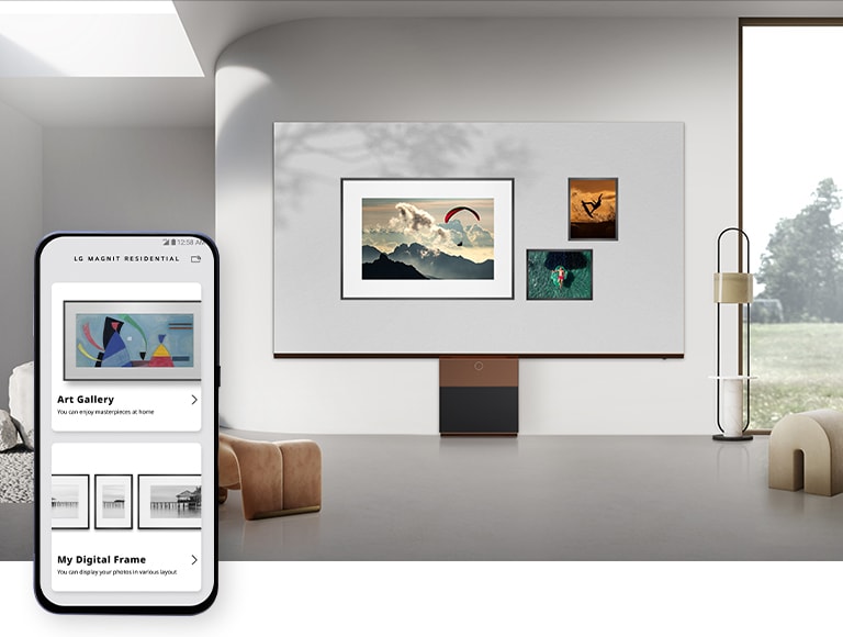 Las obras de arte se exhiben en el LG MAGNIT que aparecen exactamente como obras de arte reales colgadas en la pared y se combinan perfectamente con el interior artístico.