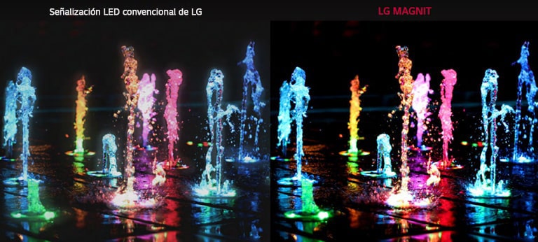 Fuente de piso con diferentes colores para mostrar la diferencia entre la señalización LED convencional de LG y MAGNIT en cuanto a la relación de contraste y la claridad