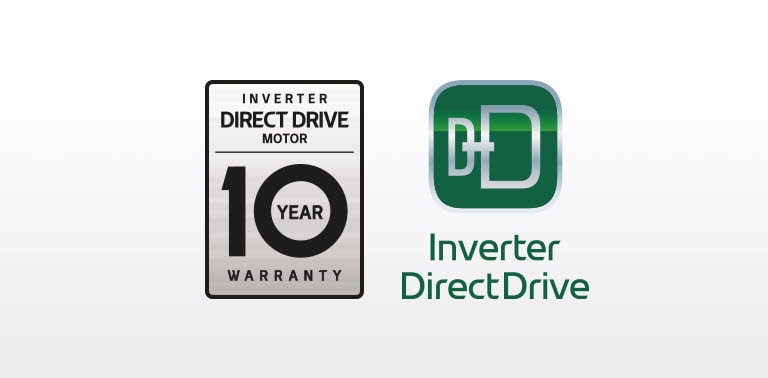 Fondo con ondas suaves y el logotipo de Inverter DirectDrive, destacando 10 años de garantía.