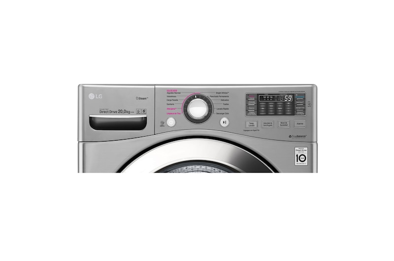 LG Lavadora Carga Frontal 6 Motion DD con Motor Inverter Direct Drive, Smart Diagnosis™ 20 Kg color Deluxe steel Compatible con LG TWINWash™ Mini, WM20VVS6