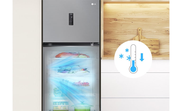 La función Smart Fresh Air baja la temperatura 1℃ cuando la puerta del refrigerador está cerrada.