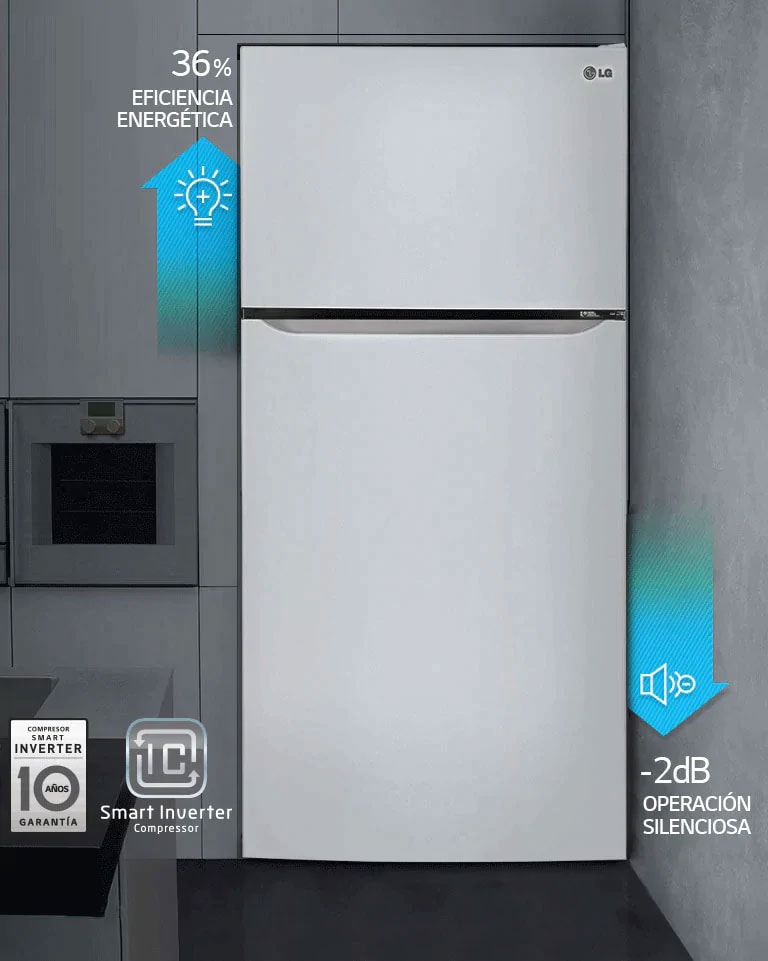 Imagen demostrativa del Compresor Smart Inverter de LG, regula la potencia acorde a los alimentos almacenados.