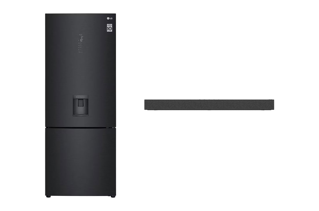 LG Refrigerador Inteligente con Congelador Abajo  17 pies cúbicos - Negro Mate con Despachador de Agua  | SMART INVERTER + LG Soundbar SP2, GB45SPT.SP2