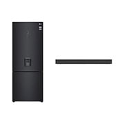 LG Refrigerador Inteligente con Congelador Abajo  17 pies cúbicos - Negro Mate con Despachador de Agua  | SMART INVERTER + LG Soundbar SP2, GB45SPT.SP2