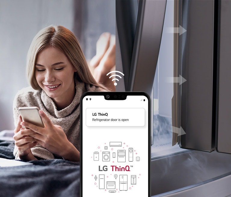 Se muestra la tecnología SmartThinQ y la conectividad inteligente con tu WIFI.