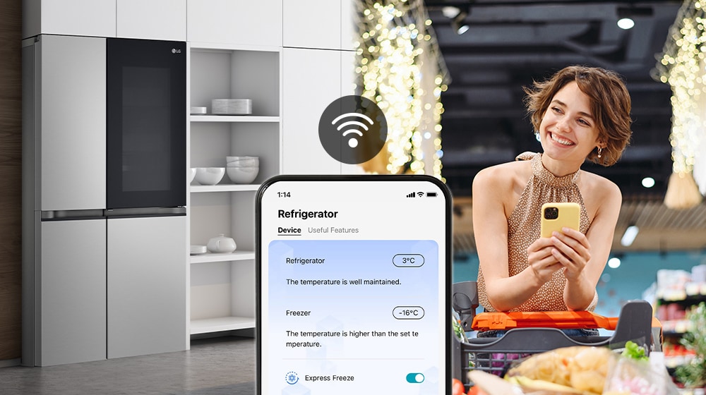 'La imagen muestra la conectividad entre el teléfono y el refrigerador.