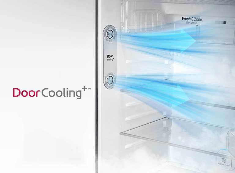 Imagen demostrativa de cómo el DoorCooling mantiene la frescura uniforme y más rápida.