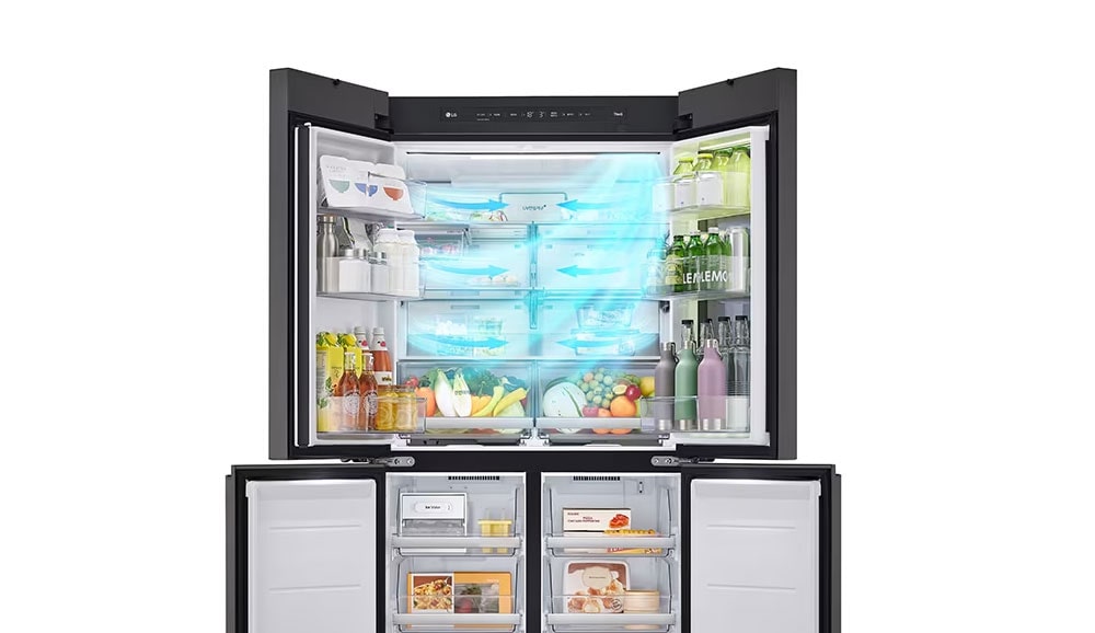 Aire frío circulando en el refrigerador