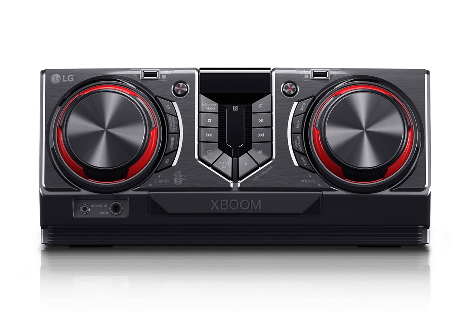 Vista frontal de la LG xboom CJ45 | Bocina Bluetooth | xboom de 720W con Wireless Party Link y Karaoke Star ideal para fiestas