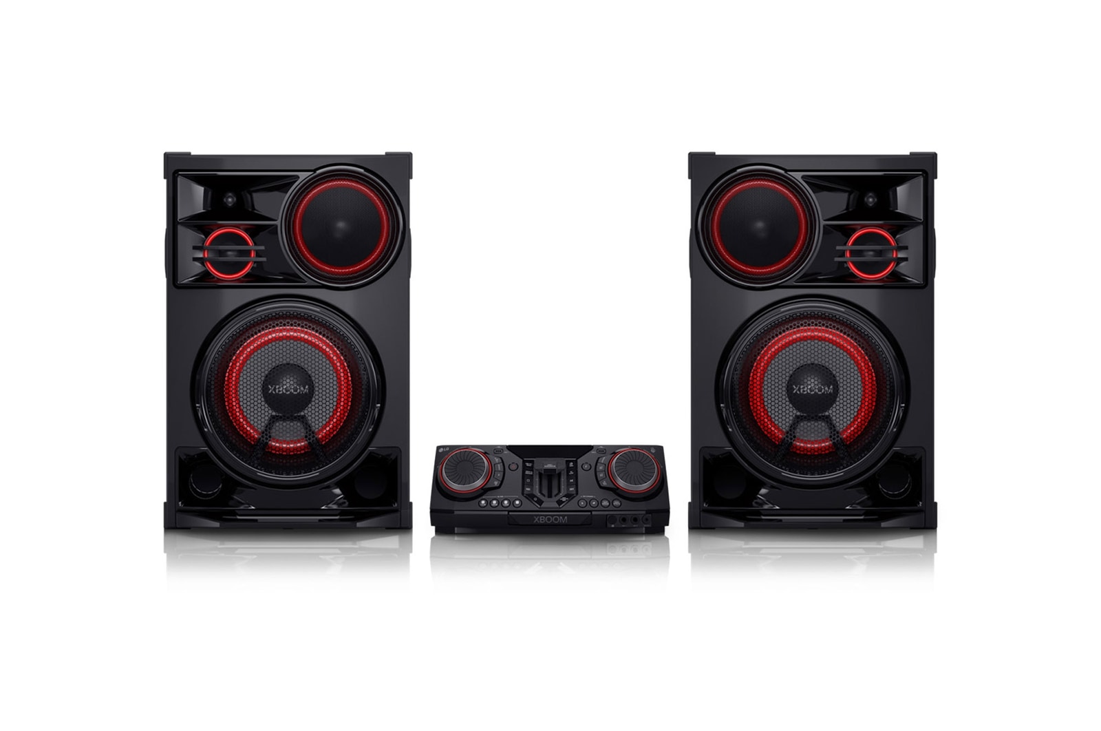 Vista frontal de la LG xboom CL98 | Bocina Bluetooth | xboom de 3,500W con Multi Color Lighting y Karaoke Star ideal para fiestas