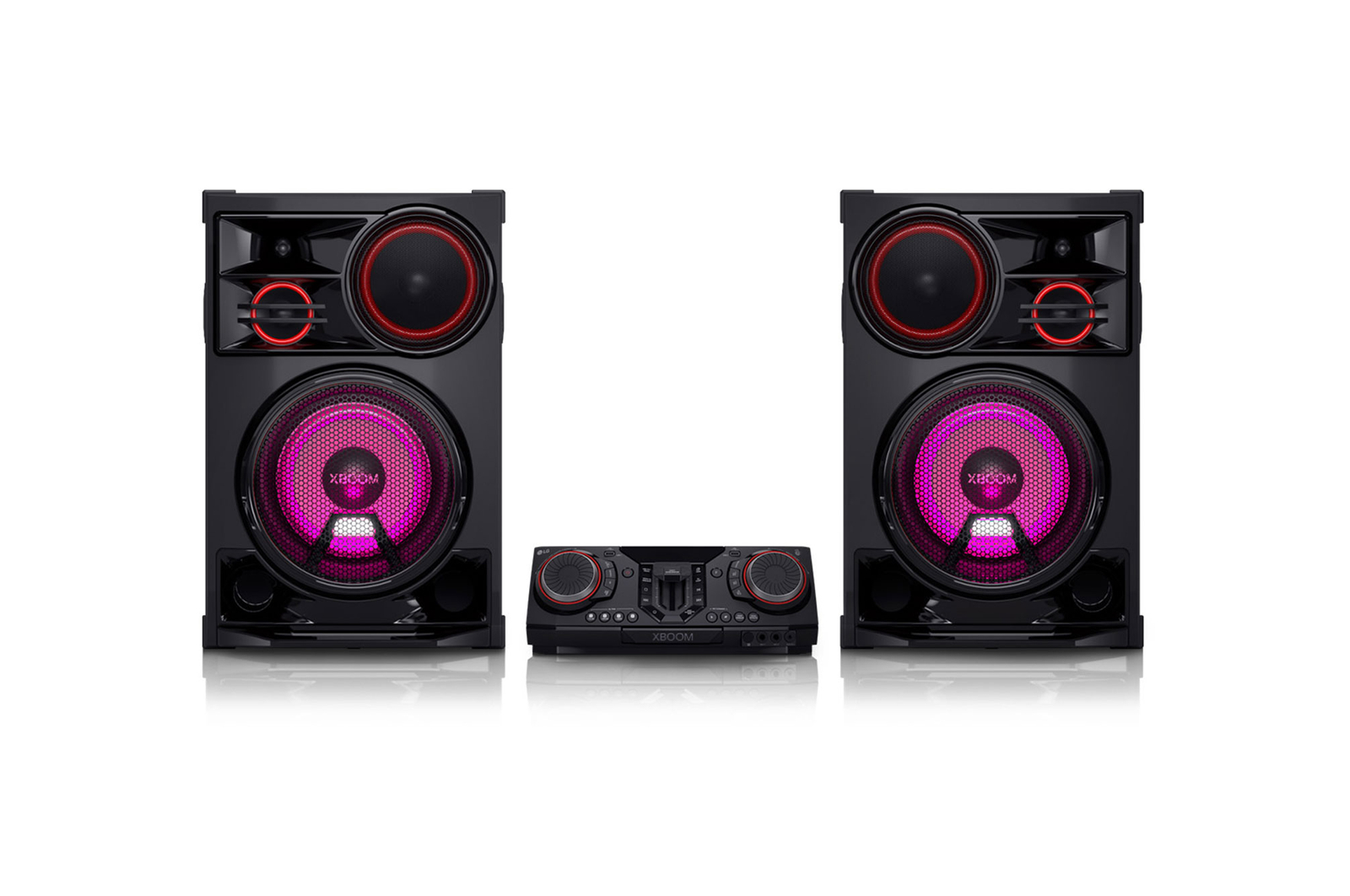 Vista frontal de la LG xboom CL98 | Bocina Bluetooth | xboom de 3,500W con Multi Color Lighting y Karaoke Star ideal para fiestas