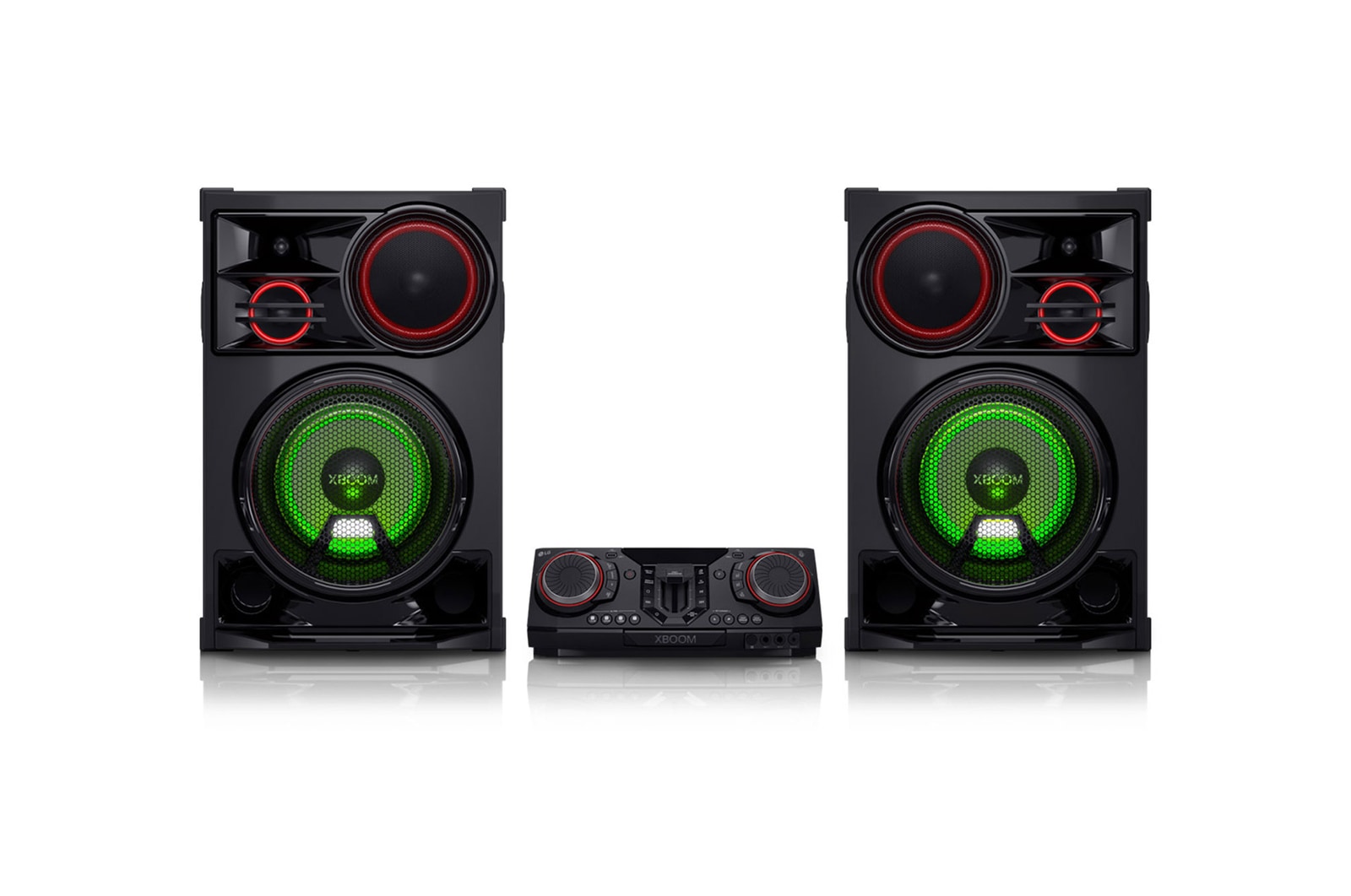 Vista frontal de la LG xboom CL98 | Bocina Bluetooth | xboom de 3,500W con Multi Color Lighting y Karaoke Star ideal para fiestas