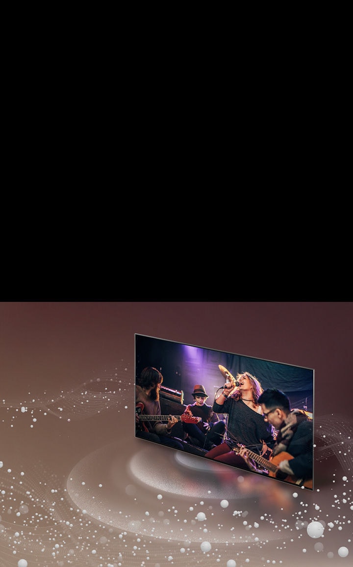 El TV LG emite burbujas y ondas sonoras desde la pantalla y llena el espacio.