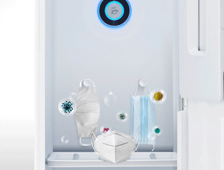 Se muestran los diversos articulos dentro del LG Styler siendo desinfectados al 99.99%