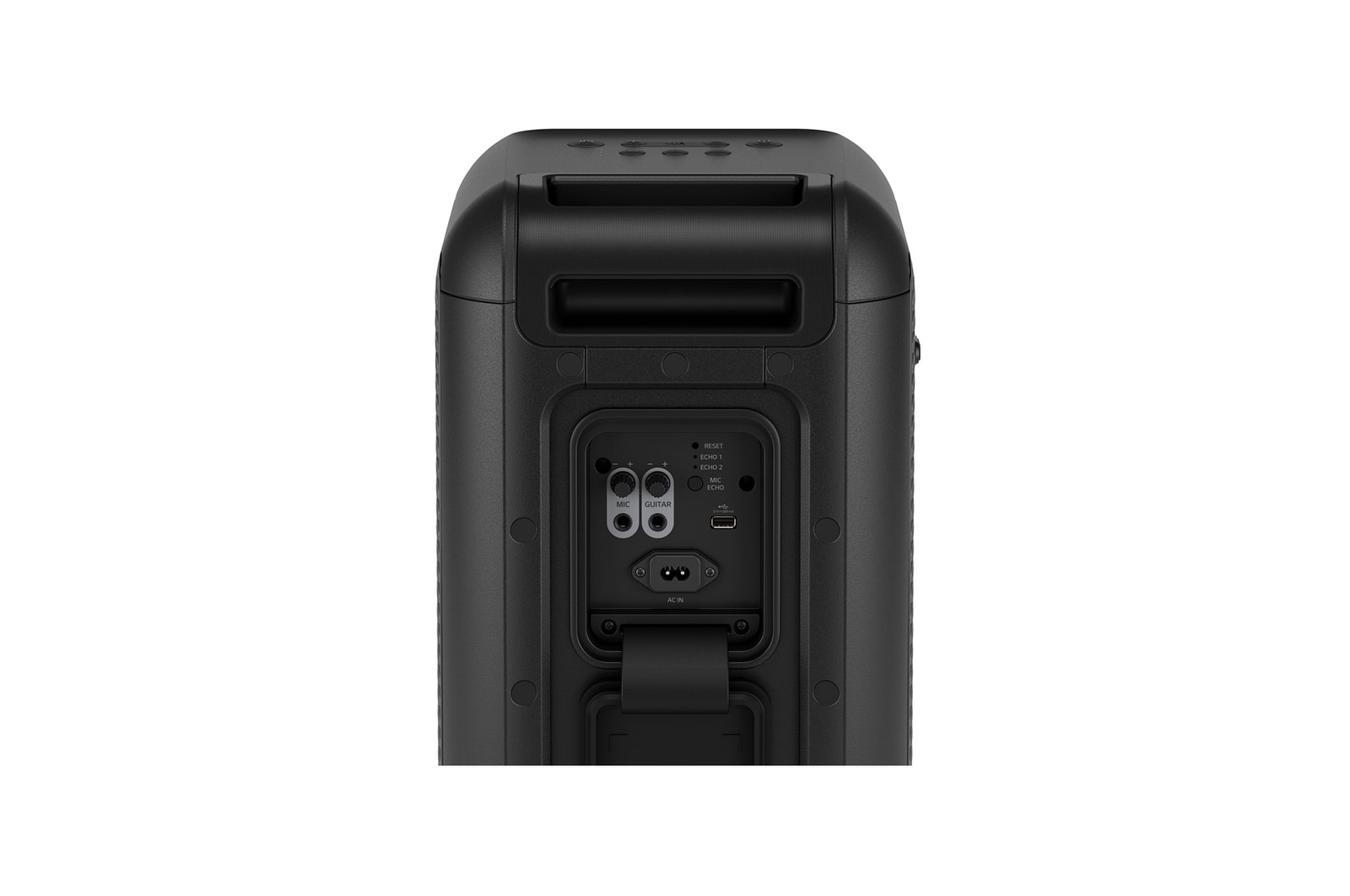 Close up of a bottom, showing speaker stand mount.