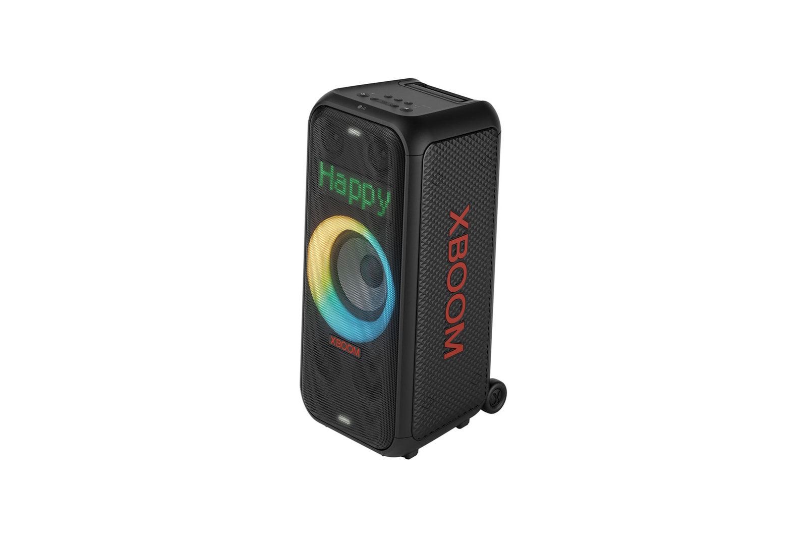 Right side forward with all lighting on. It shows XBOOM logo.