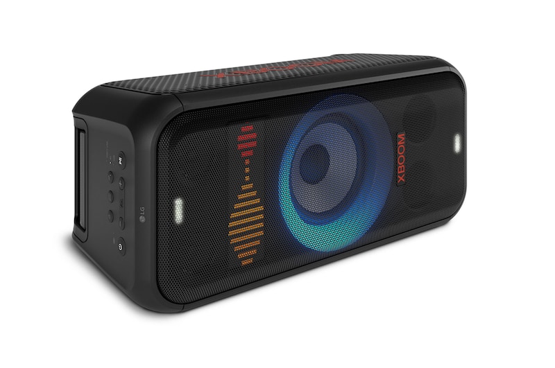 The speaker is lying on the floor. All lightings on.