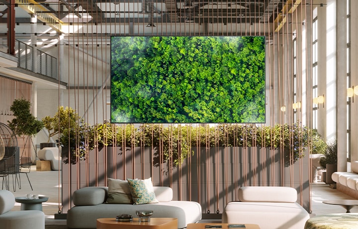 This image presents a display featuring green nature, evoking an eco-friendly impression.