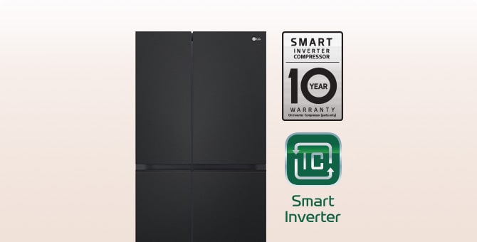 10 years warranty on the right side of the refrigerator, smart inverter logo