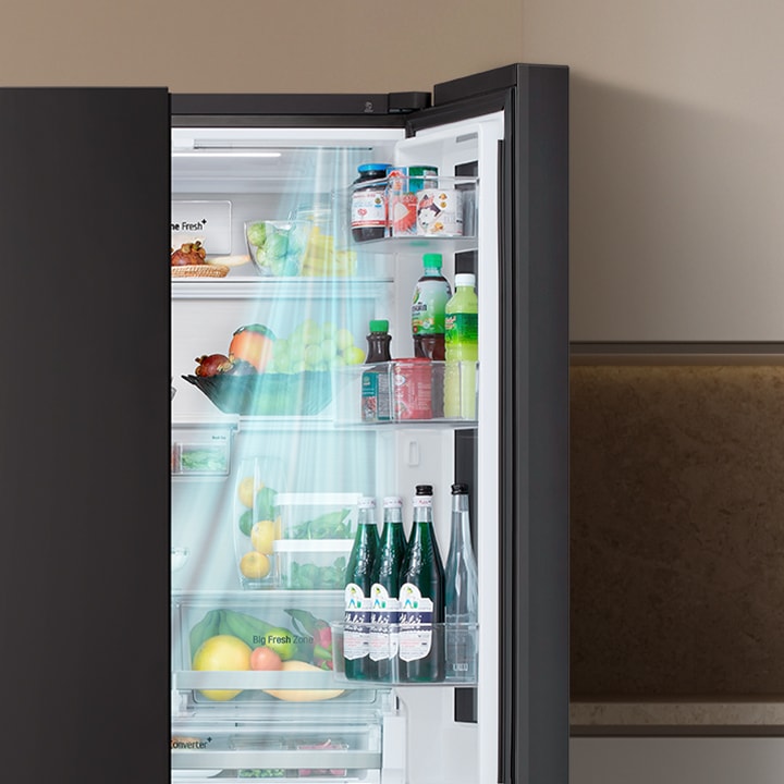 lg instaview refrigerator door cooling technology helps foods and beverages to maintain consistent temperature.