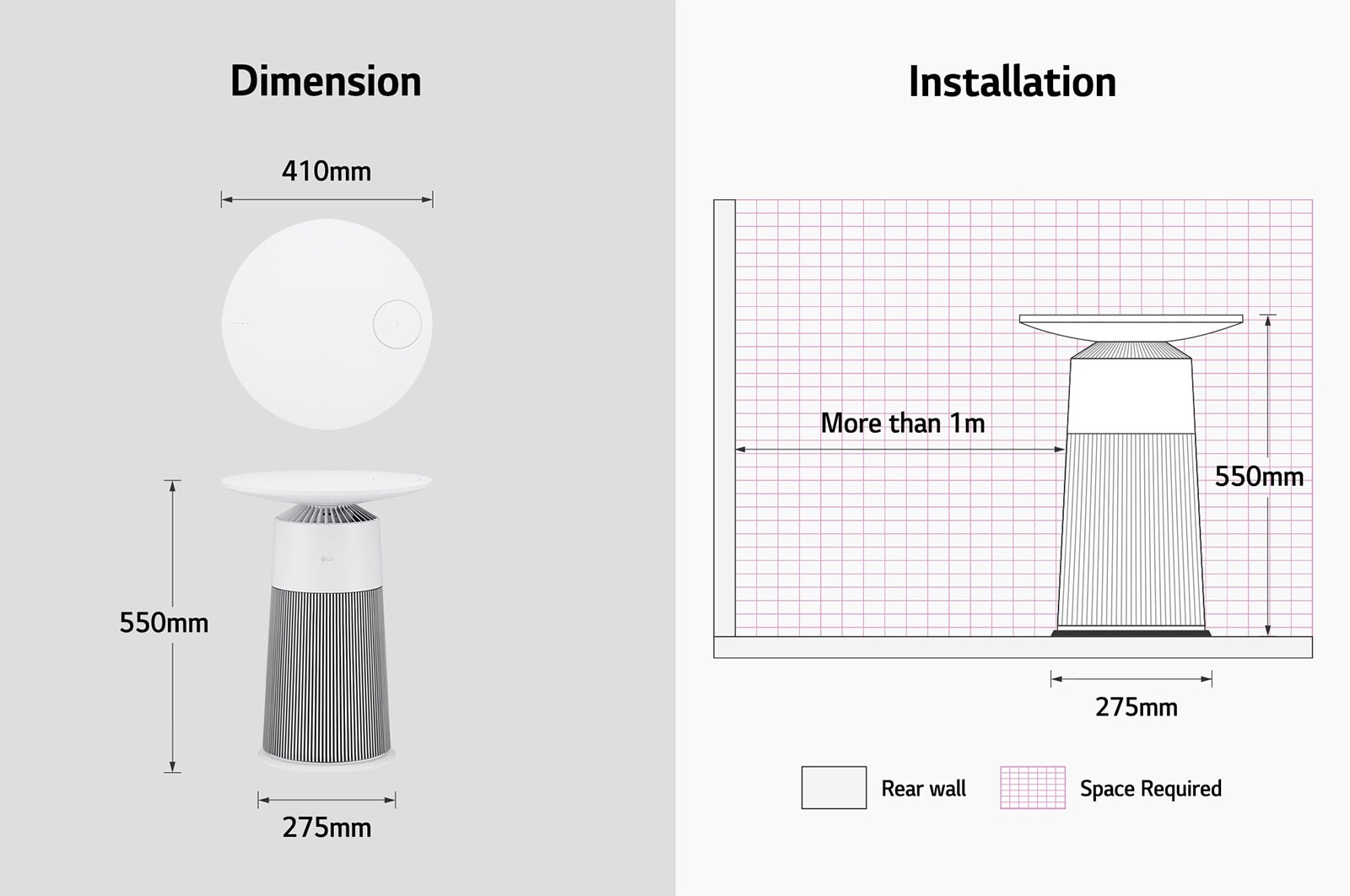 LG PuriCare™ AeroFurniture Air Purifier (Essence White) with Wireless Charging, AS20GPHK0