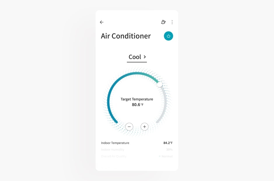 Image shows the air conditioner screen in the LG ThinQ app Image shows the air conditioner screen in the LG ThinQ app