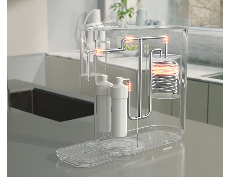 Light the process of petering in the water purifier model on the kitchen sink