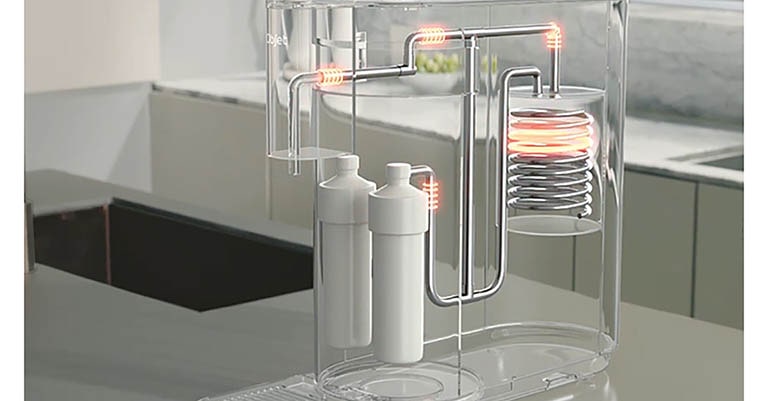 Light the process of petering in the water purifier model on the kitchen sink