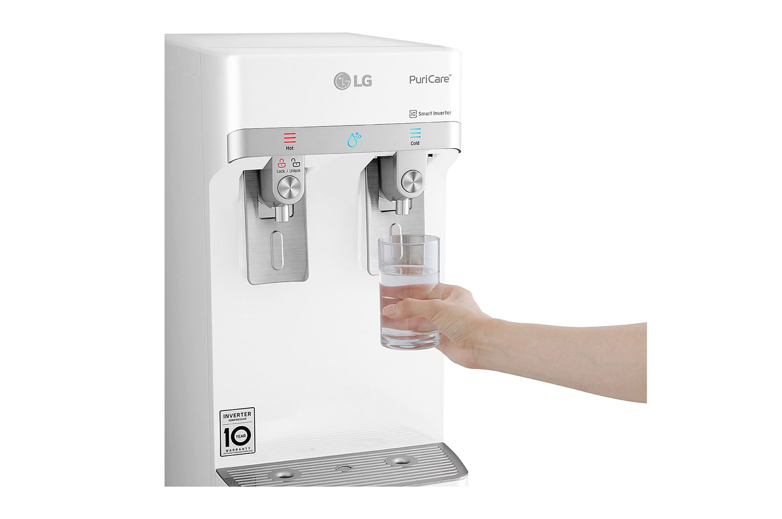 LG Slim Stand LG PuriCare™ Water Purifier with Tankless Cold Water & Big Hot Water Capacity, White, WS410GN