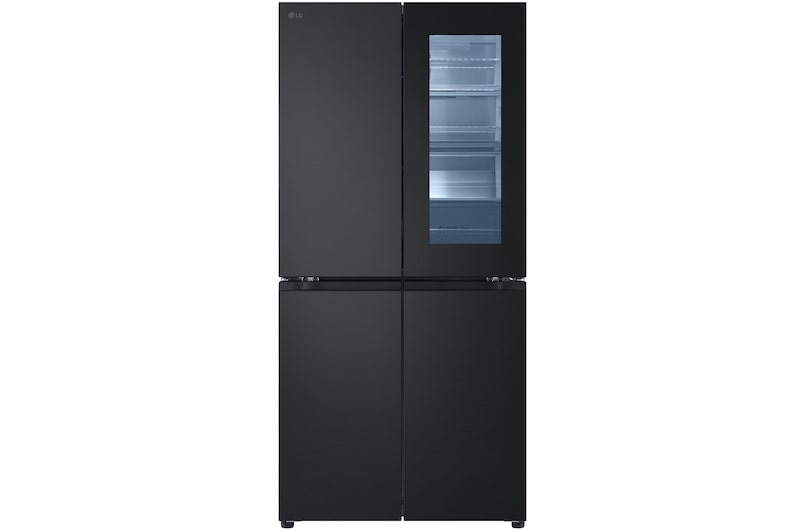 Front view of 431L French Door Fridge with InstaView in Black Steel Finish, GC-V22FFQMB