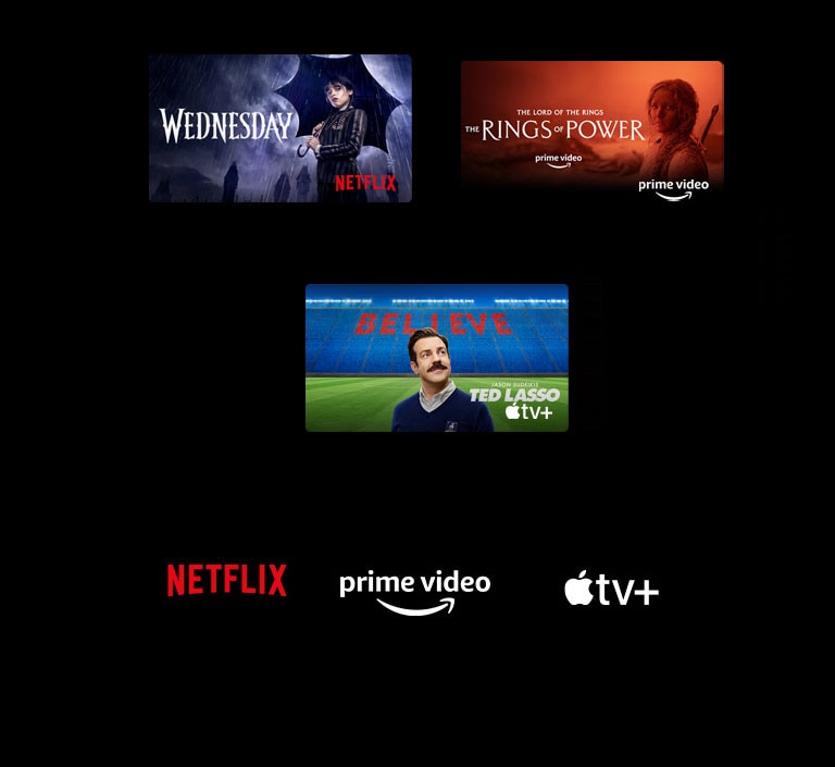 A poster of Wednesday from Netflix,  Ted Lasso from Apple TV Plus,