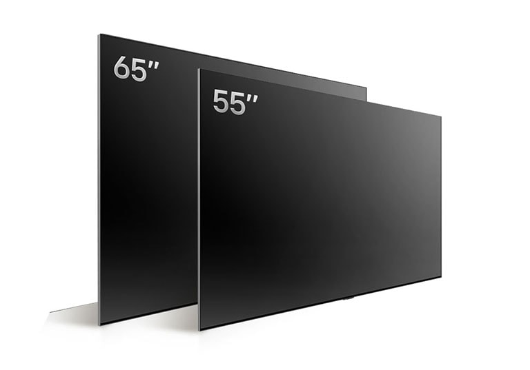 An image comparing LG OLED B4's varying sizes, showing 55" and 65"