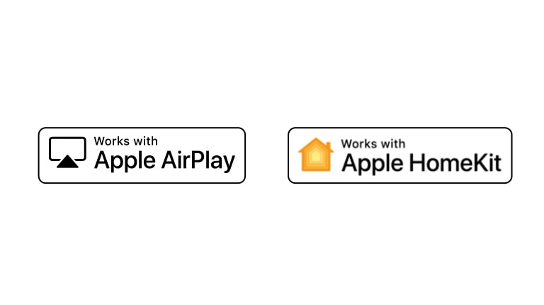 Details showing logos of Apple Airplay, and Apple HomeKit in which ThinQ AI is compatible with.