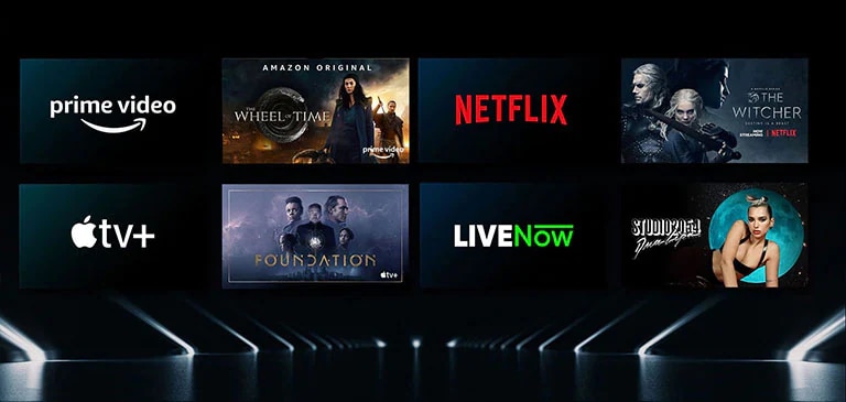 Image showing a variety of OTT services with their respective shows beside each logo.