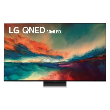 A front view of the LG QNED TV with infill image and product logo on