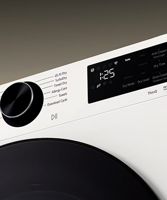 Close-up afbeelding van het displaypaneel van de LG-droger