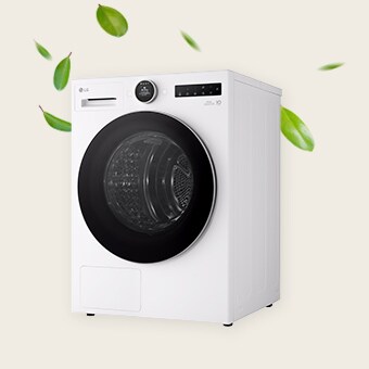 Afbeelding van bladeren die rond een wasmachine draaien.