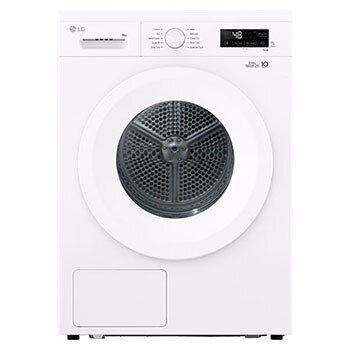 Vooraanzicht van 9kg Warmtepomp droger Wit | Zelfreinigende condensor | Sensor Dry | Dual Lint Filter | LG NL RHX1009NWB