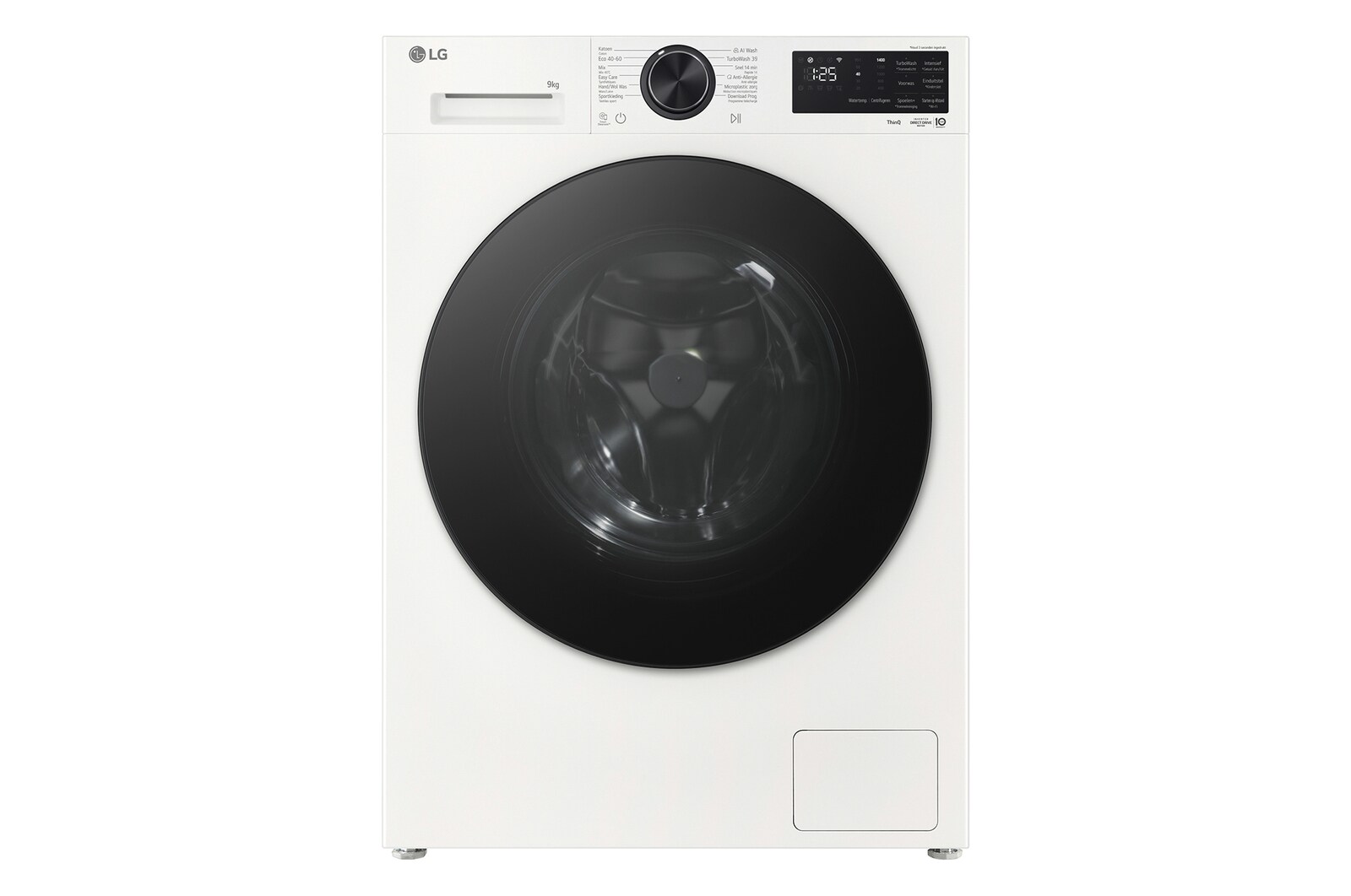 Vooraanzicht van 9kg Wasmachine Wit | AI DD™ | TurboWash360˚™ | Steam™ | LG NL F4X5009TWB