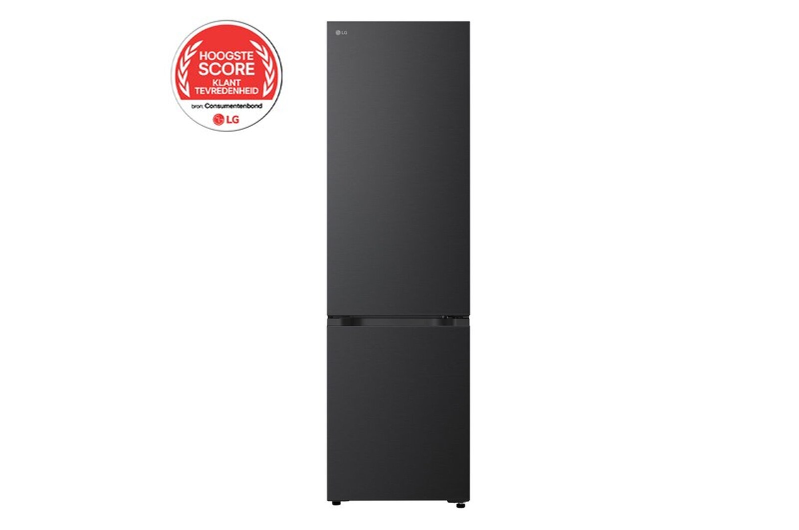 Vooraanzicht van 375L Koel-vriescombinatie Zwart | NatureFRESH™ | DoorCooling+™ | LinearCooling™ | LG NL GBBS726AEV