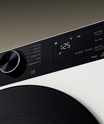 Close-up afbeelding van het displaypaneel van de LG-droger