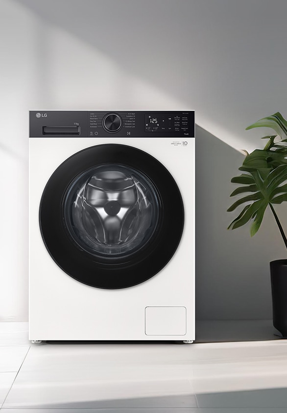 Voorladerwasmachine in een moderne wasruimte.